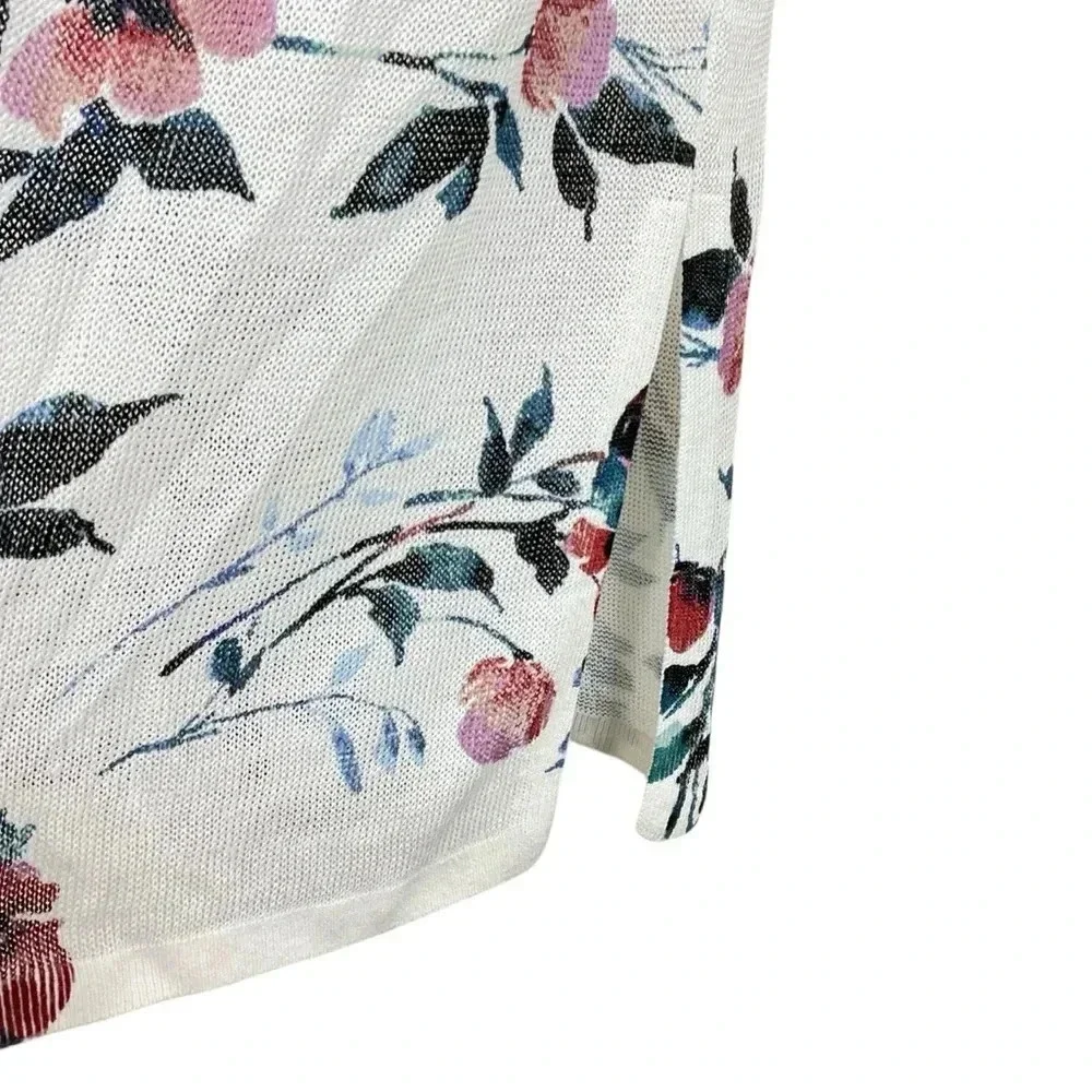 J. Jill White Floral Linen Cardigan Size Medium